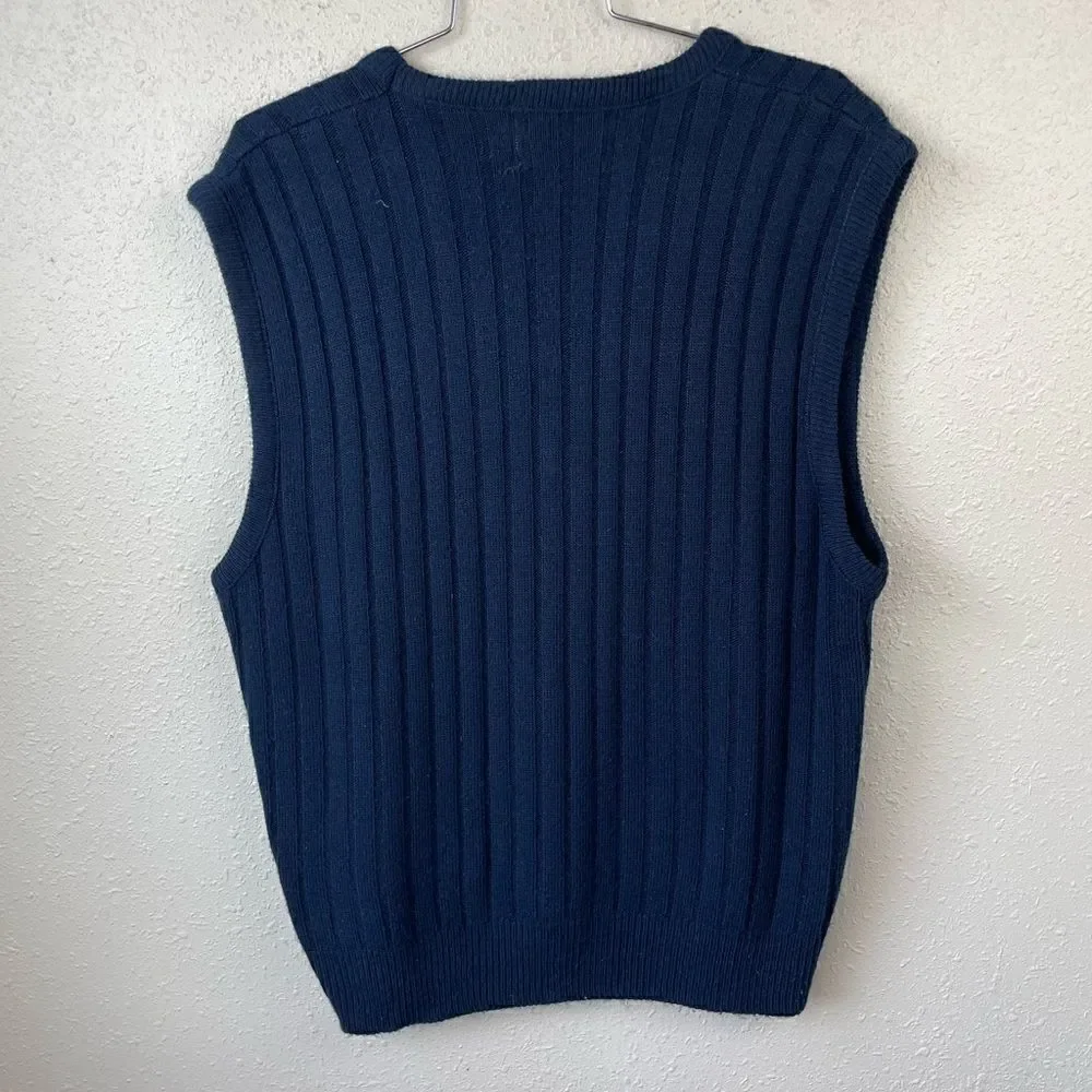 Vintage London Fog Navy Blue Sleeveless V-Neck Sweater Size L